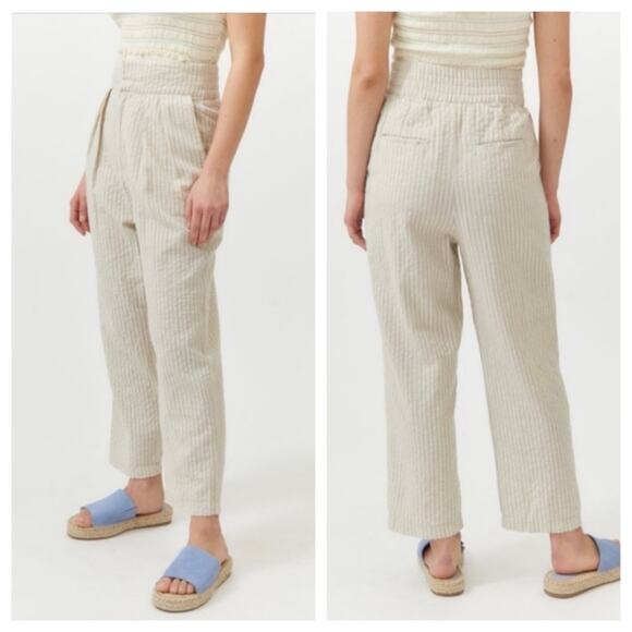 Urban Outfitters Pants - NWT Urban Outfitters Paige Pants Tan Cream Striped Pleated Preppy Beach Size S